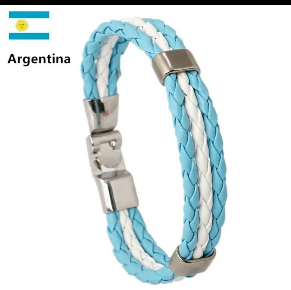 Men's bracelet leather braided Argentina layered New b18